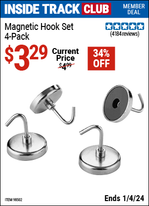 Harbor Freight Coupons, HF Coupons, 20% off - 4 Piece Magnetic Hook Set