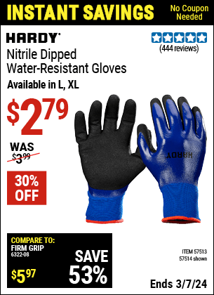 Harbor Freight Coupons, HF Coupons, 20% off - Nitrile Dipped Waterproof Gloves Large