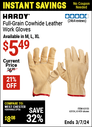 Harbor Freight Coupons, HF Coupons, 20% off - Full Grain Leather Work Gloves - Large
