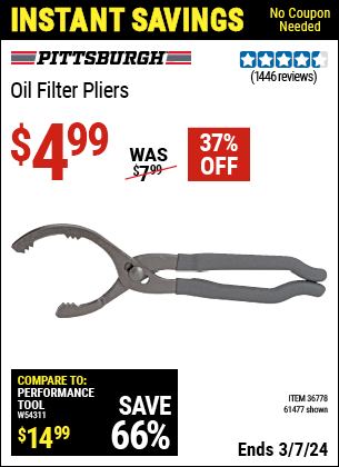 Harbor Freight Coupons, HF Coupons, 20% off - Oil Filter Pliers
