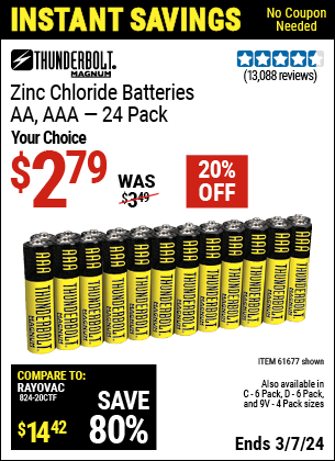 Harbor Freight Coupons, HF Coupons, 20% off - 24 Pack Heavy Duty Batteries