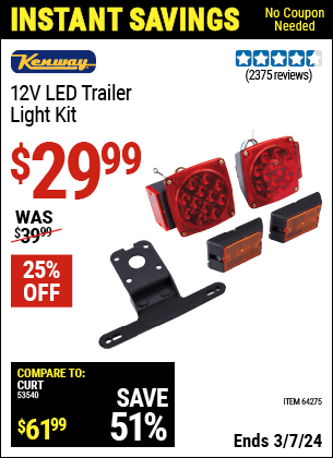 Harbor Freight Coupons, HF Coupons, 20% off - 12 Volt Led Trailer Light Kit