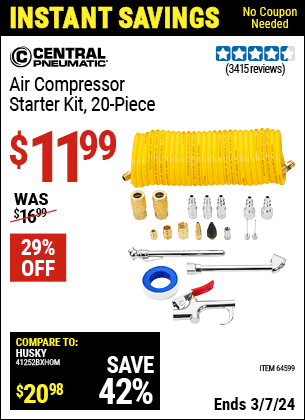Harbor Freight Coupons, HF Coupons, 20% off - CENTRAL PNEUMATIC Air Compressor Starter Kit 20 Pc. for $9.99