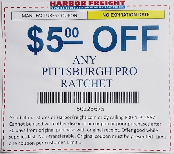 Harbor Freight Tools Coupons, Harbor Freight Coupon, HF Coupons-$5 off coupon for Any PITTSBURGH PRO RATCHET