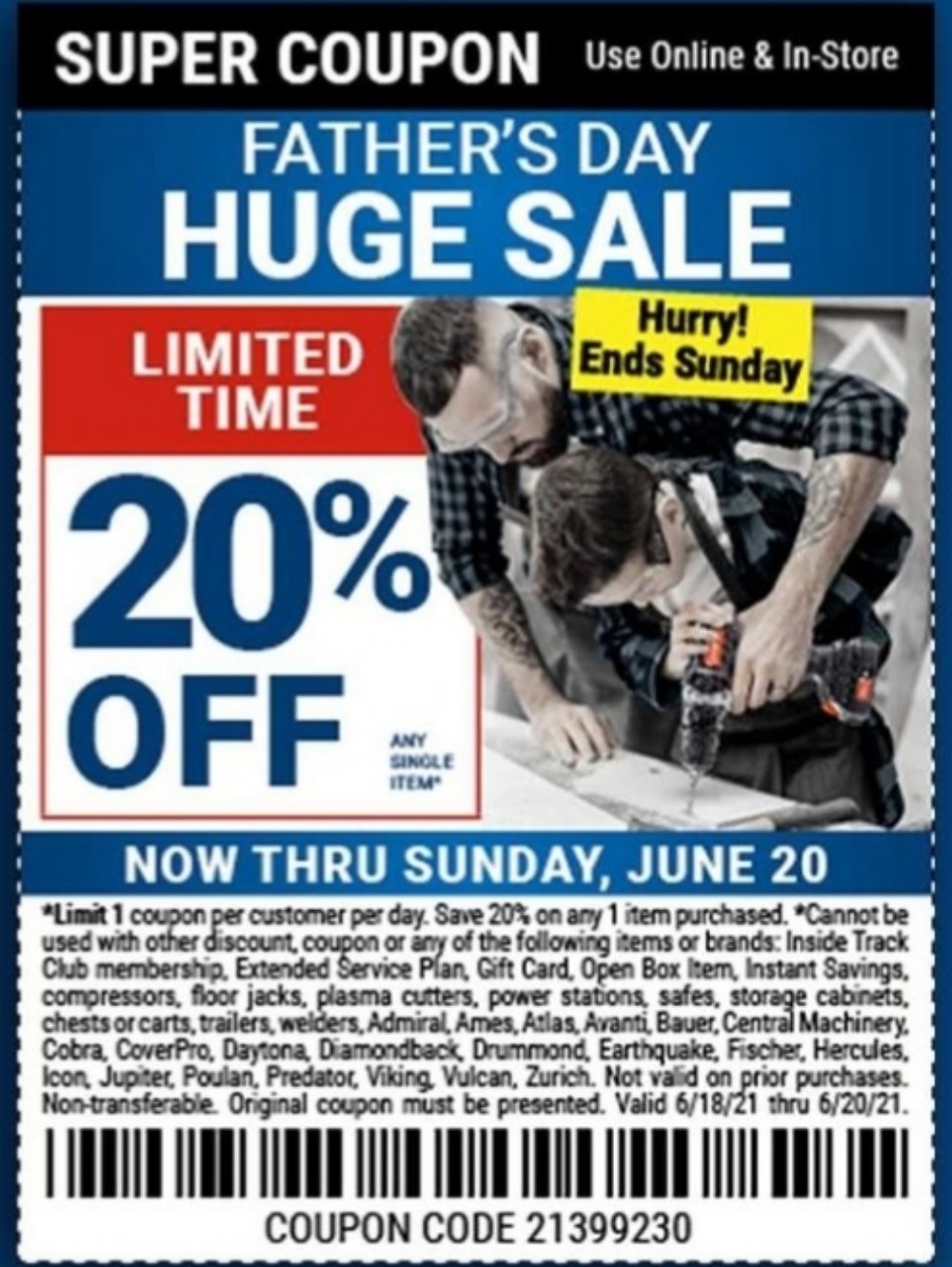 Harbor Freight Coupon, HF Coupons - Fathers Day 20% coupon 