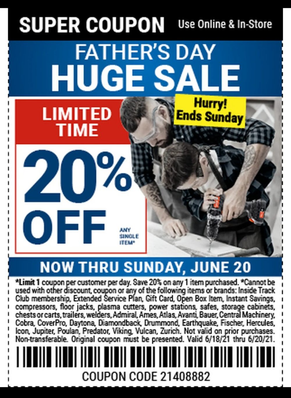 Harbor Freight Coupon, HF Coupons - 20% off 1 item