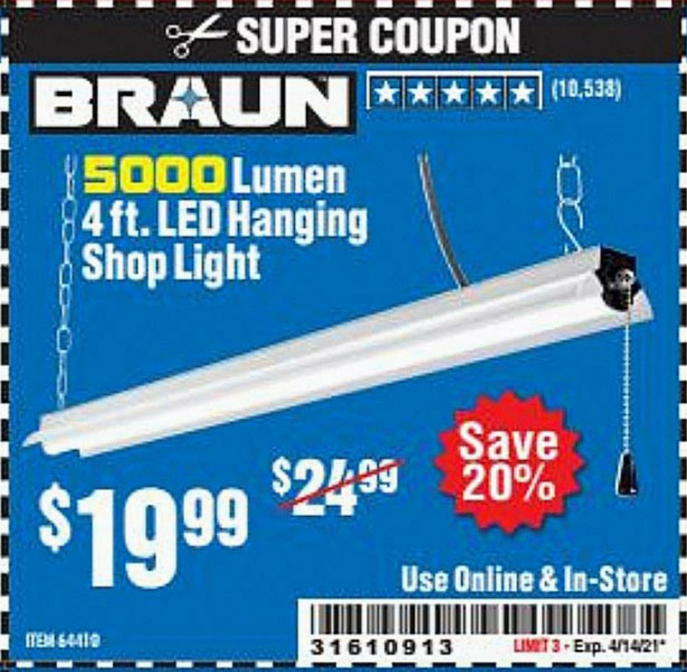 Harbor Freight Coupon, HF Coupons - 5000 Lumen Led Hanging Shop Light