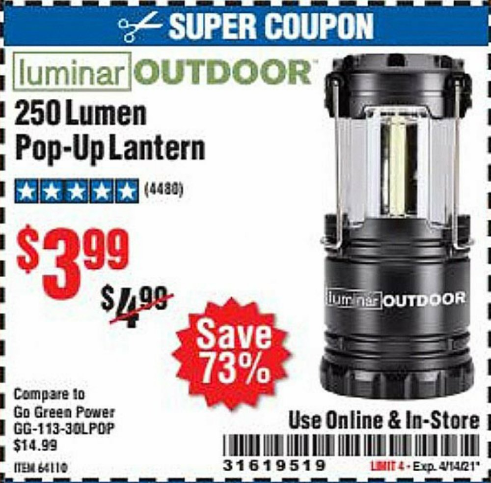 Harbor Freight Coupon, HF Coupons - 250 Lumens Pop-up Lantern