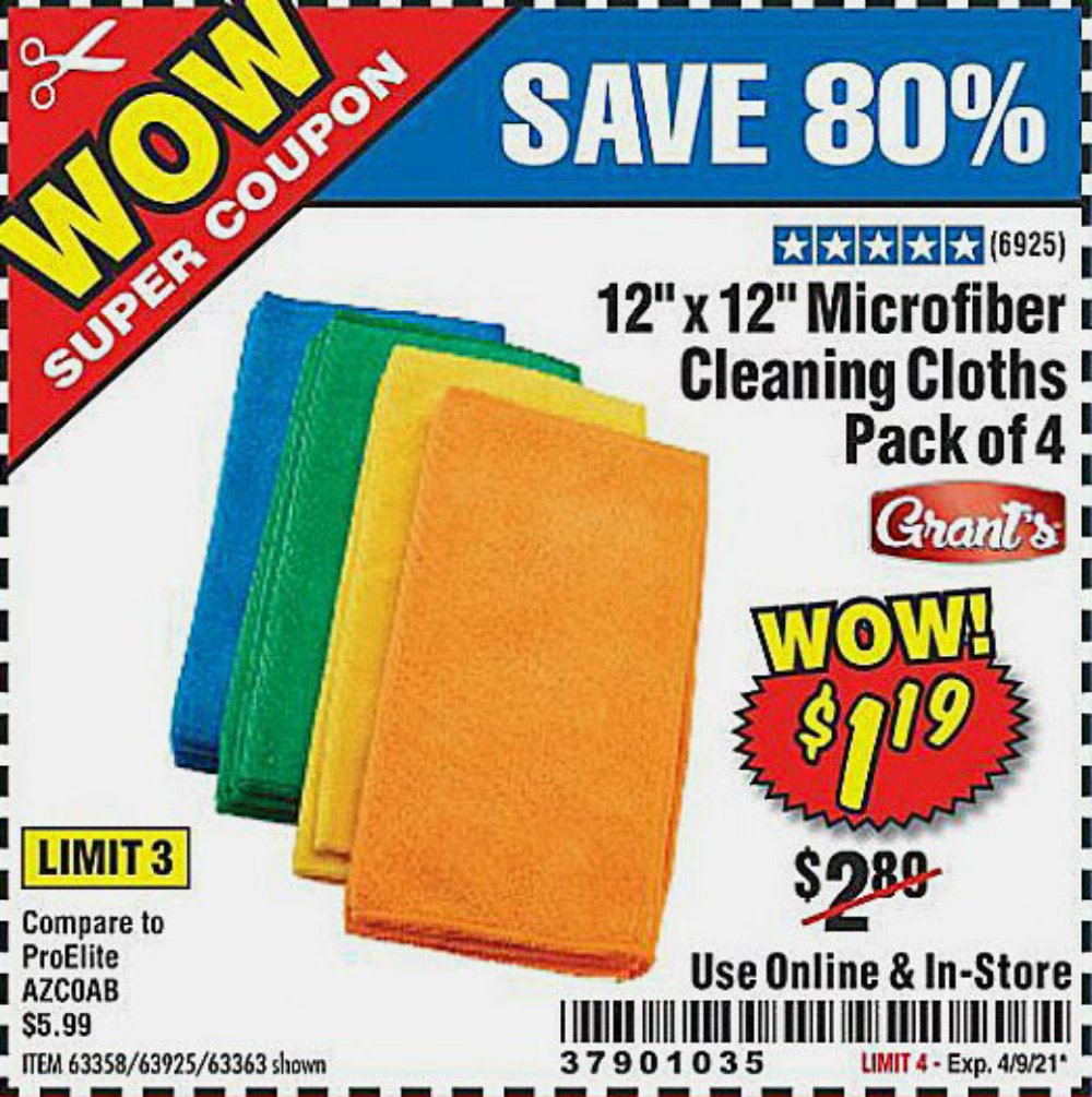 Harbor Freight Coupon, HF Coupons - Microfiber Cleaning Cloths Pack Of 4