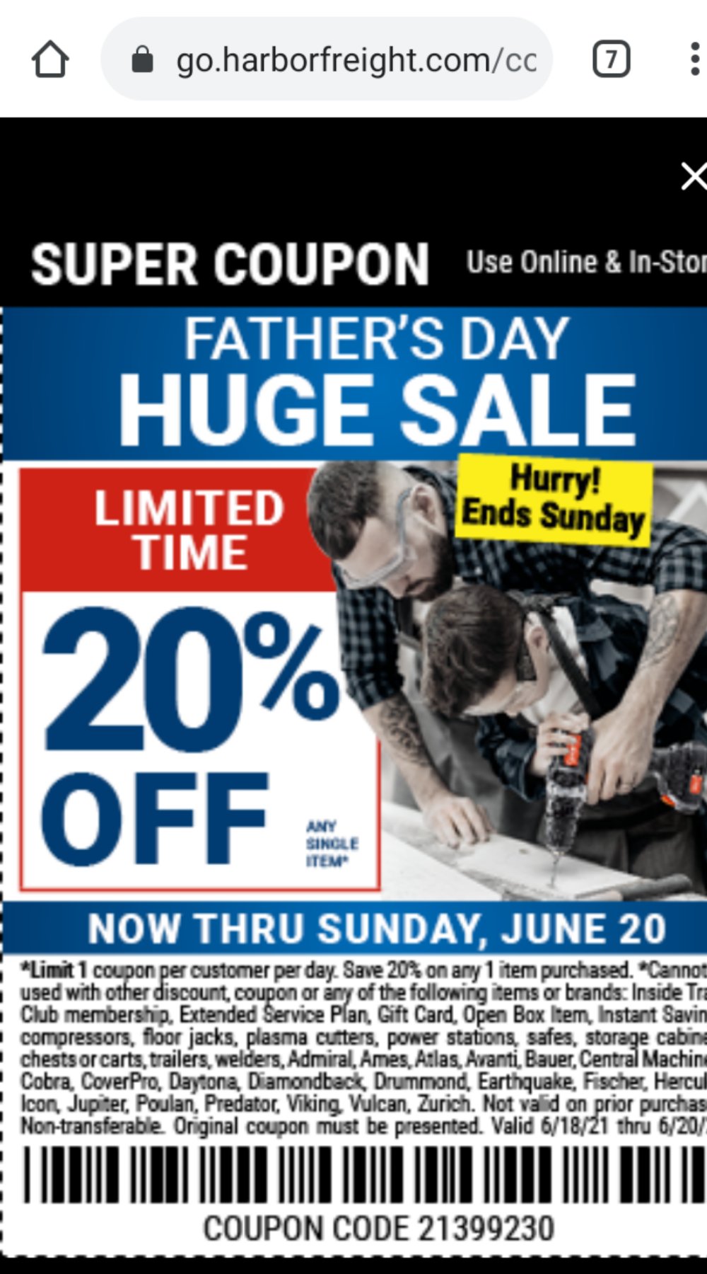 Harbor Freight Coupon, HF Coupons - 20% off. 1item