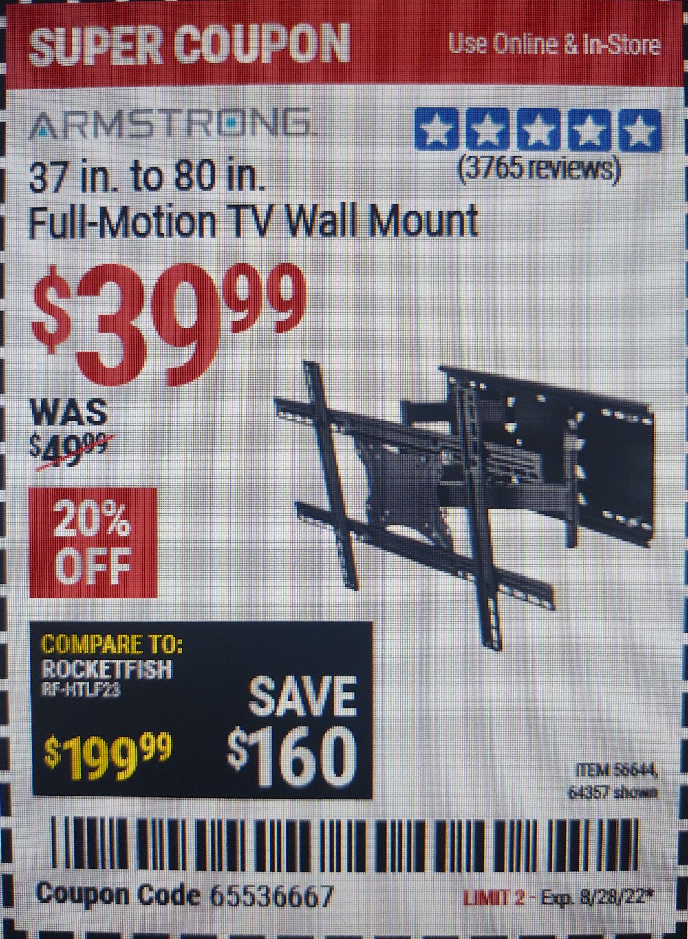 Harbor Freight Coupon, HF Coupons - Full-motion TV Wall Mount