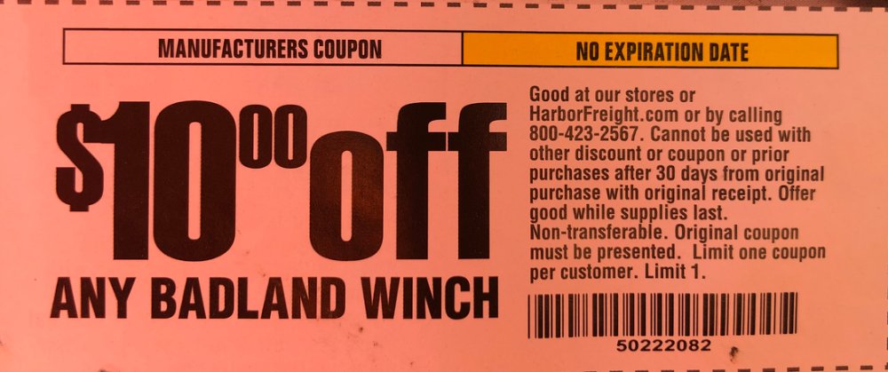 Harbor Freight Coupon, HF Coupons - 10.00 OF ANY BADLAND WINCH 